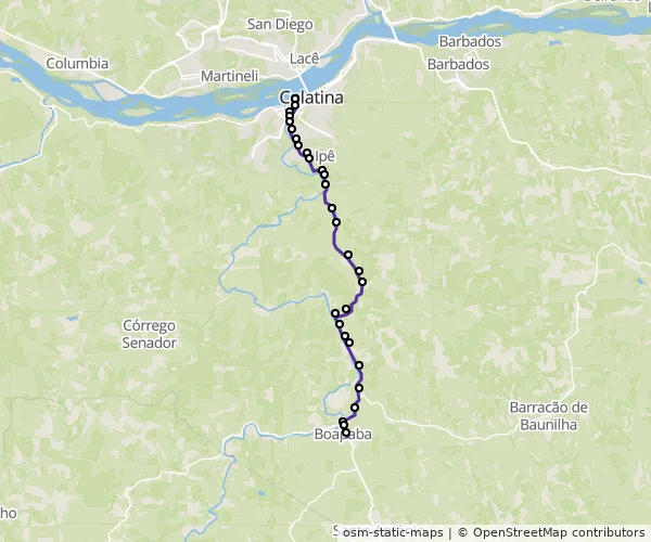 Mapa do itinerário da linha