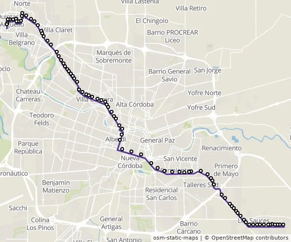 Mapa do itinerário da linha