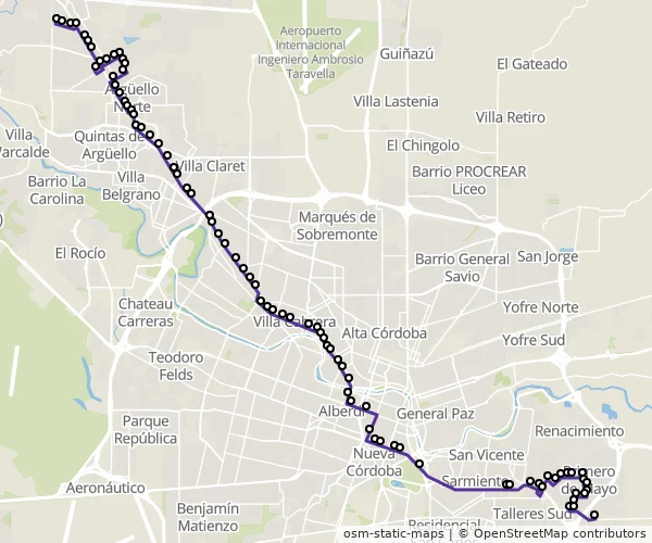 Mapa do itinerário da linha