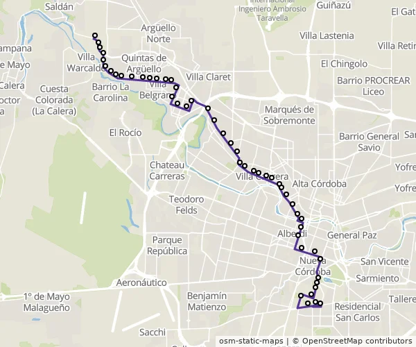 Mapa do itinerário da linha