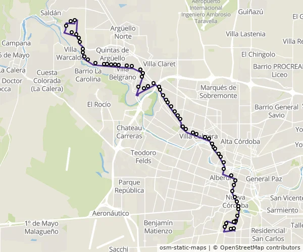 Mapa do itinerário da linha