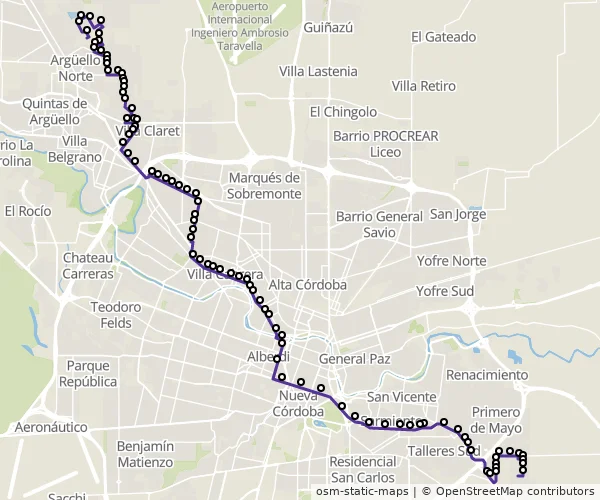 Mapa do itinerário da linha