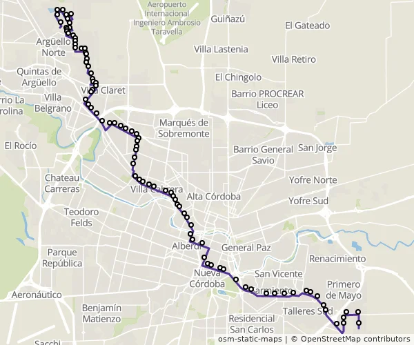 Mapa do itinerário da linha