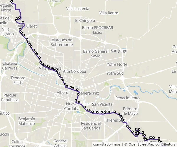 Mapa do itinerário da linha