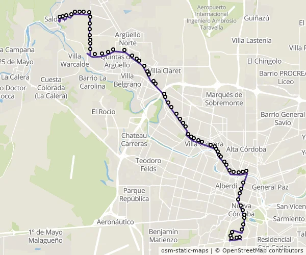 Mapa do itinerário da linha