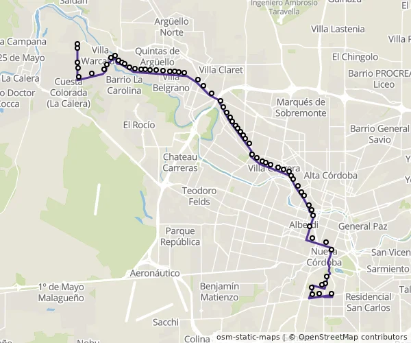 Mapa do itinerário da linha