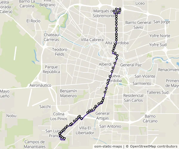 Mapa do itinerário da linha
