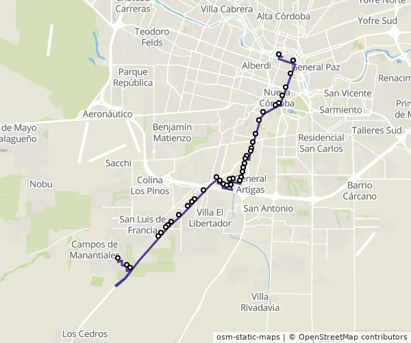 Mapa do itinerário da linha