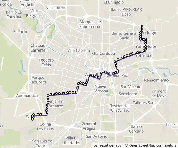 Mapa do itinerário da linha
