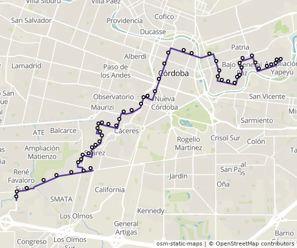 Mapa do itinerário da linha