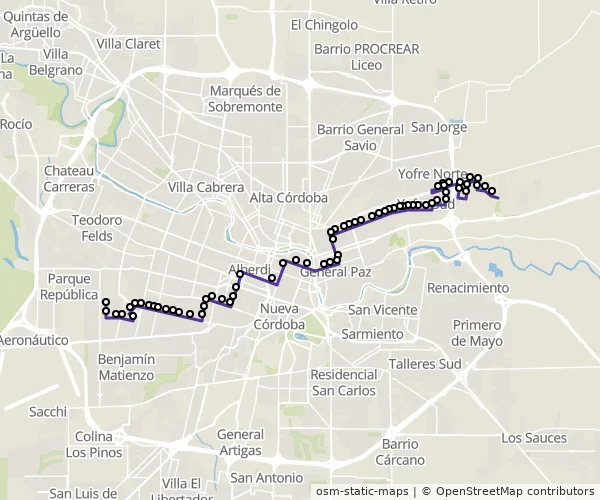 Mapa do itinerário da linha