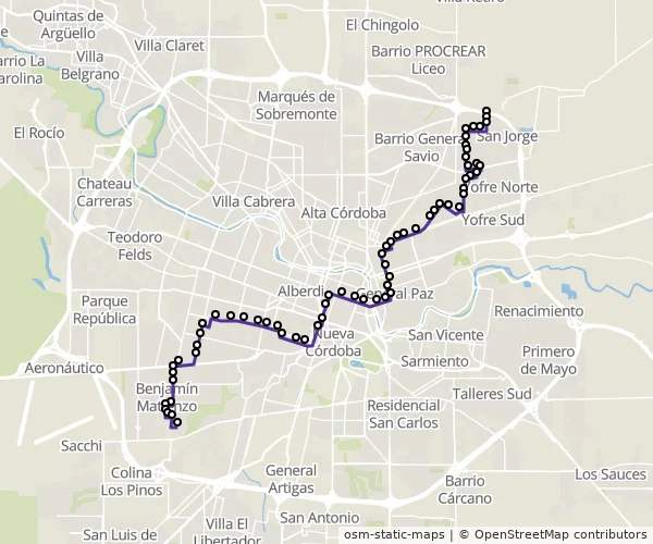 Mapa do itinerário da linha
