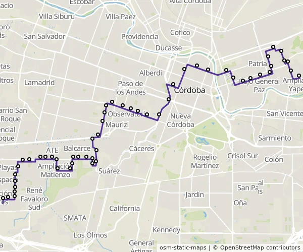 Mapa do itinerário da linha