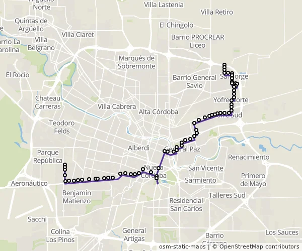 Mapa do itinerário da linha