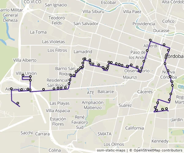 Mapa do itinerário da linha