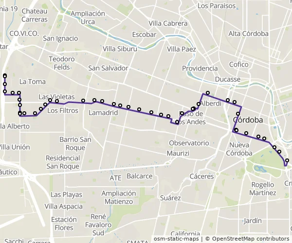 Mapa do itinerário da linha