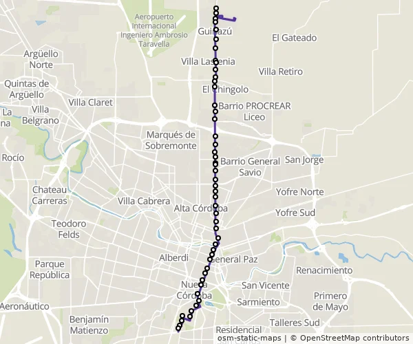 Mapa do itinerário da linha