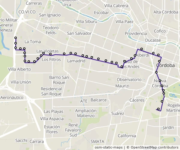 Mapa do itinerário da linha