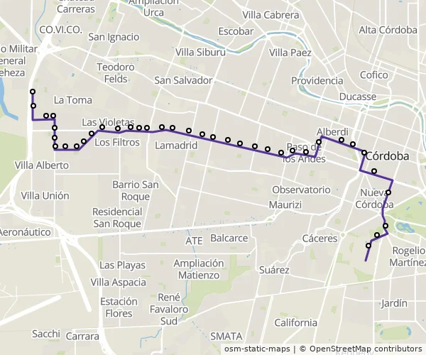 Mapa do itinerário da linha