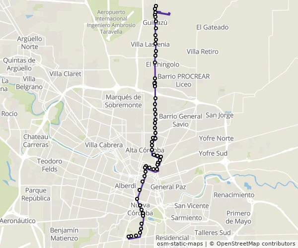 Mapa do itinerário da linha