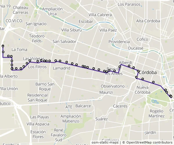Mapa do itinerário da linha