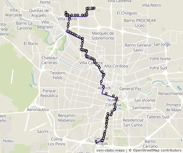 Mapa do itinerário da linha