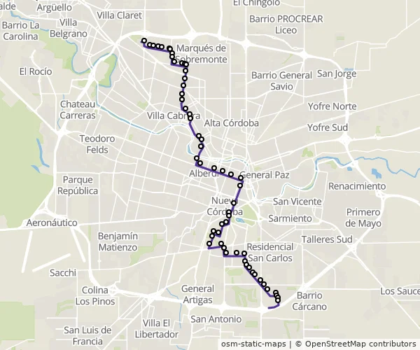 Mapa do itinerário da linha