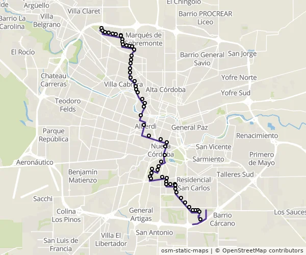 Mapa do itinerário da linha