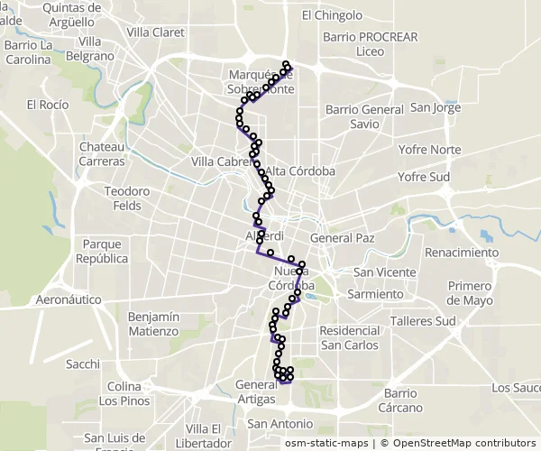 Mapa do itinerário da linha