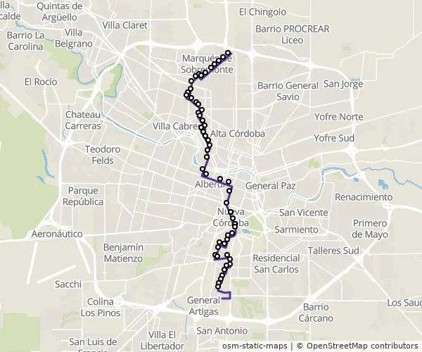 Mapa do itinerário da linha