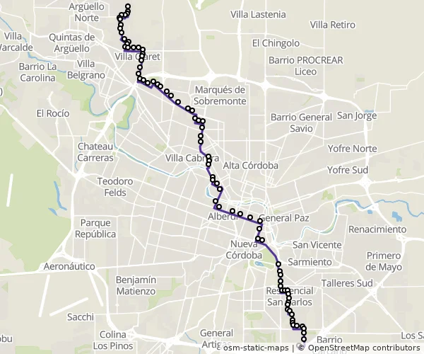 Mapa do itinerário da linha