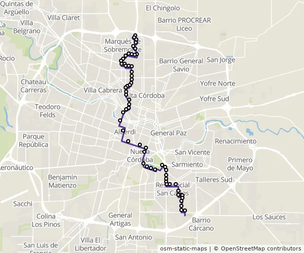 Mapa do itinerário da linha