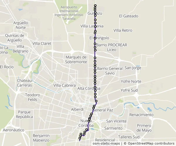 Mapa do itinerário da linha