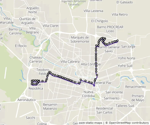 Mapa do itinerário da linha