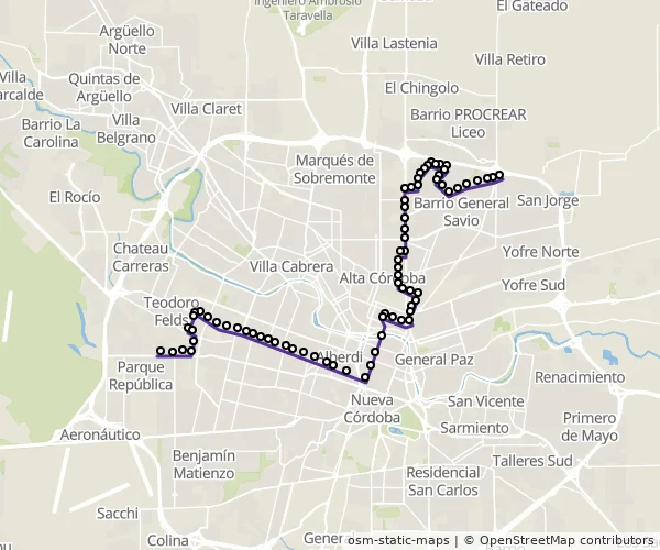 Mapa do itinerário da linha