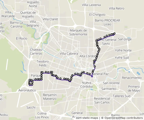 Mapa do itinerário da linha