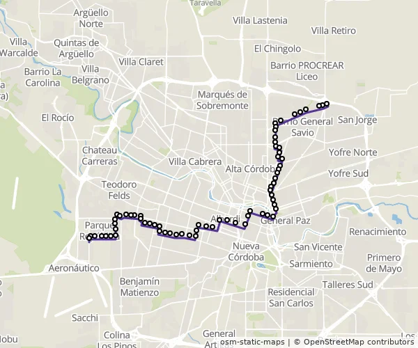 Mapa do itinerário da linha