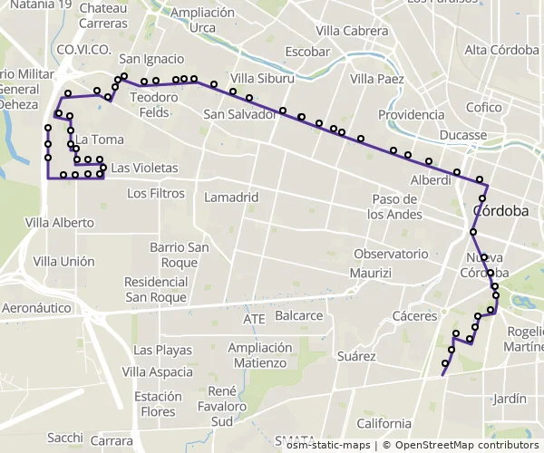 Mapa do itinerário da linha
