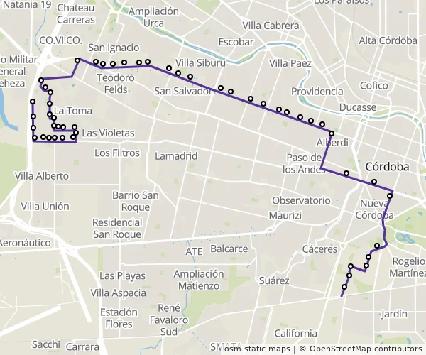 Mapa do itinerário da linha