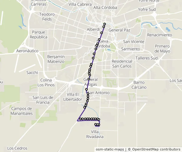 Mapa do itinerário da linha