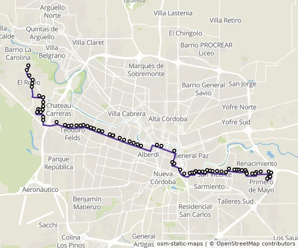 Mapa do itinerário da linha
