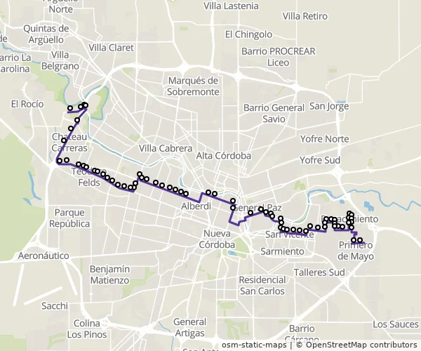 Mapa do itinerário da linha