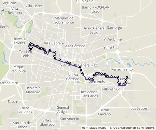 Mapa do itinerário da linha