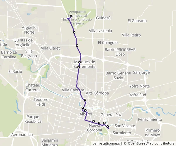 Mapa do itinerário da linha