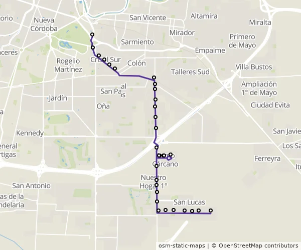 Mapa do itinerário da linha
