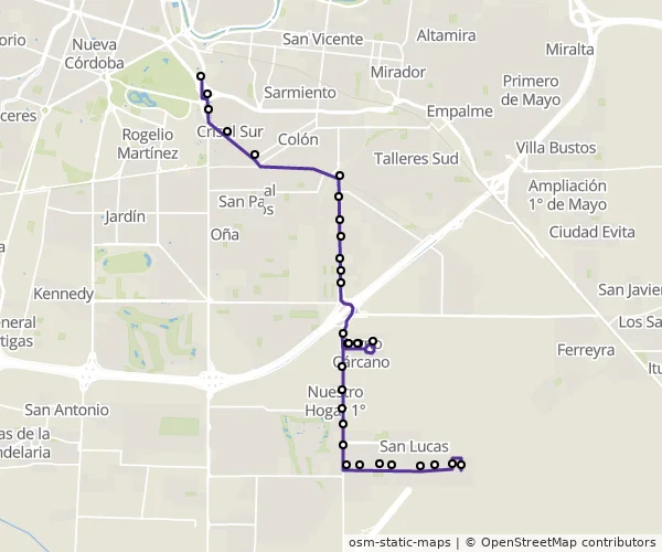 Mapa do itinerário da linha