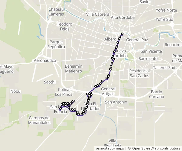 Mapa do itinerário da linha