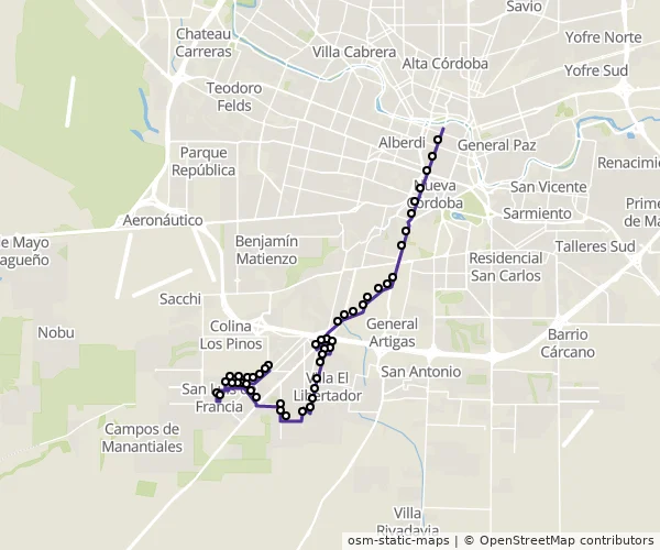 Mapa do itinerário da linha