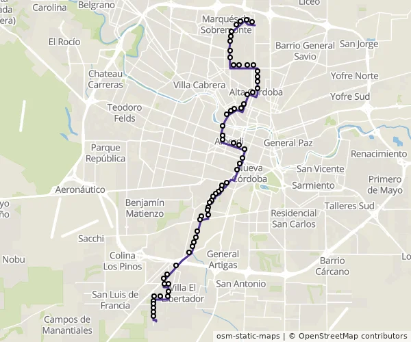 Mapa do itinerário da linha