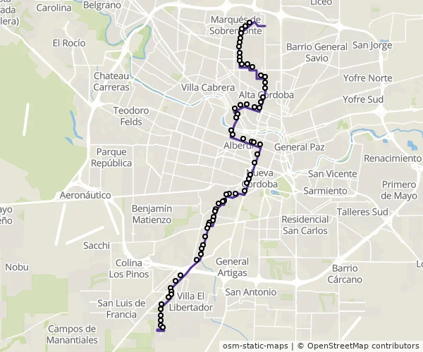 Mapa do itinerário da linha